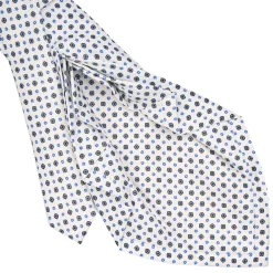 E.Marinella CRAVATTA SARTORIALE 9 PIEGHE IN SETA BIANCA Microfantasia fiore Clearance