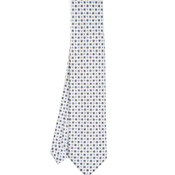 E.Marinella CRAVATTA SARTORIALE 9 PIEGHE IN SETA BIANCA Microfantasia fiore Clearance