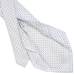 E.Marinella CRAVATTA SARTORIALE 7 PIEGHE IN SETA BIANCO Microfantasia fiore Hot