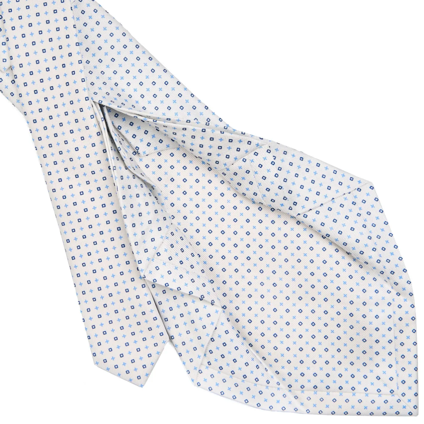 E.Marinella CRAVATTA SARTORIALE 7 PIEGHE IN SETA BIANCO Microfantasia fiore Hot