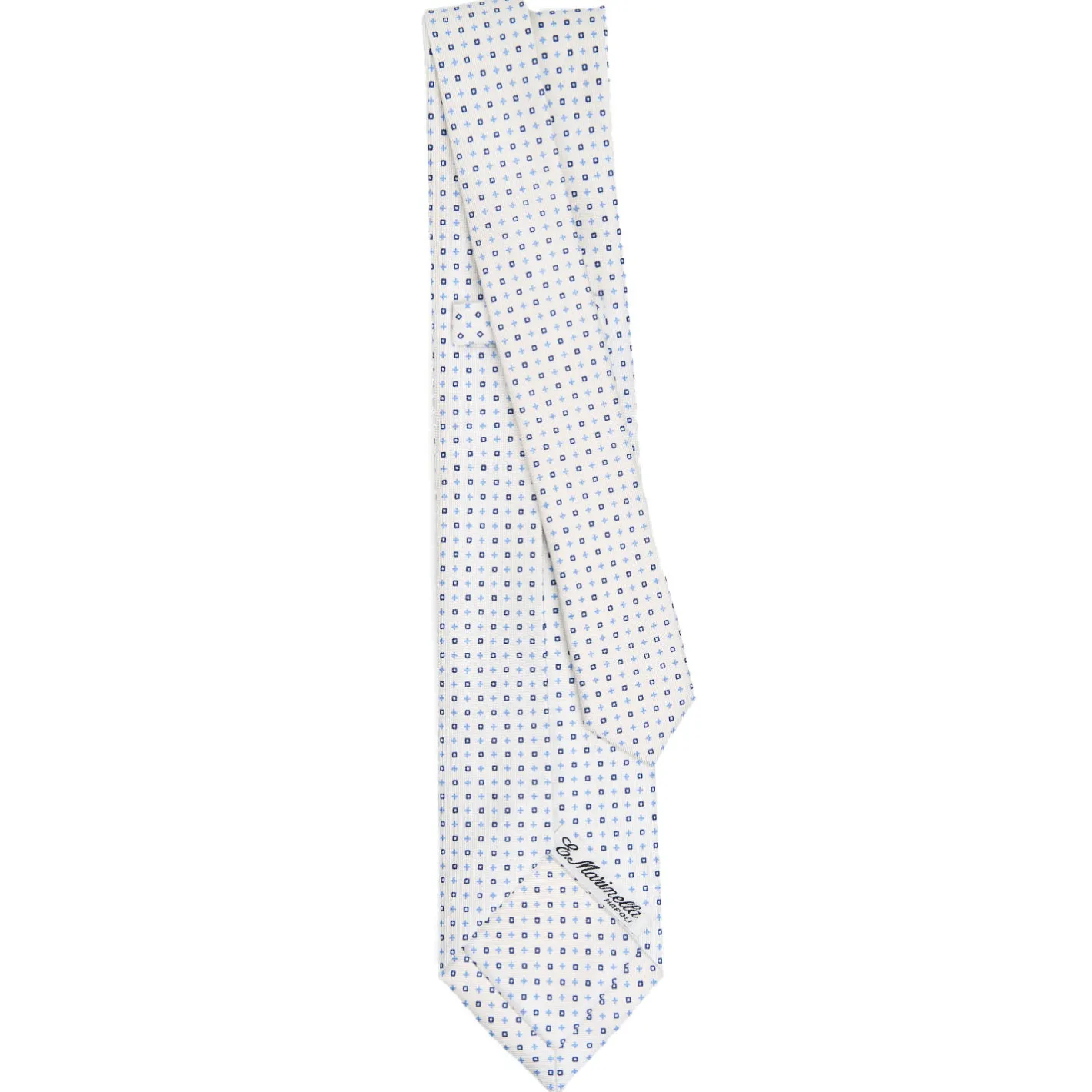 E.Marinella CRAVATTA SARTORIALE 7 PIEGHE IN SETA BIANCO Microfantasia fiore Hot