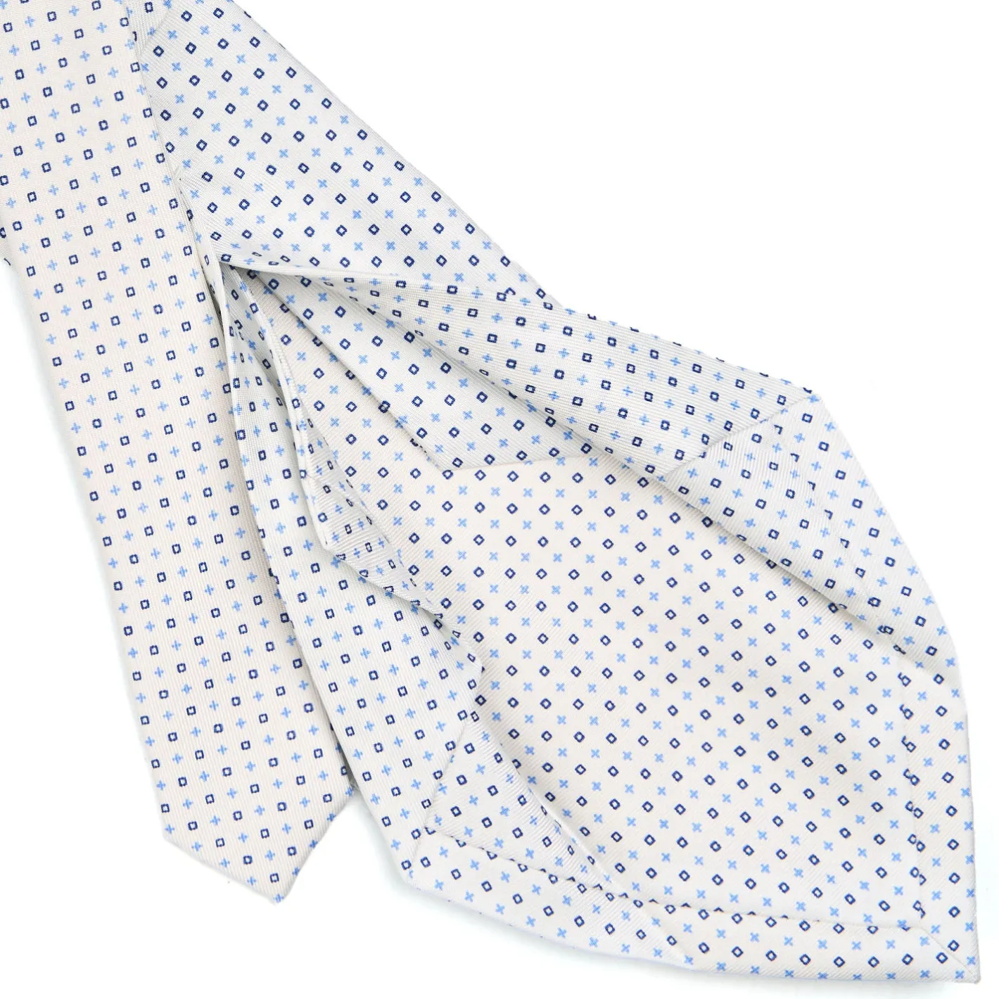 E.Marinella CRAVATTA SARTORIALE 5 PIEGHE IN SETA BIANCA Microfantasia fiore Clearance