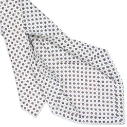 E.Marinella CRAVATTA SARTORIALE 5 PIEGHE IN SETA BIANCA Microfantasia fiore Clearance
