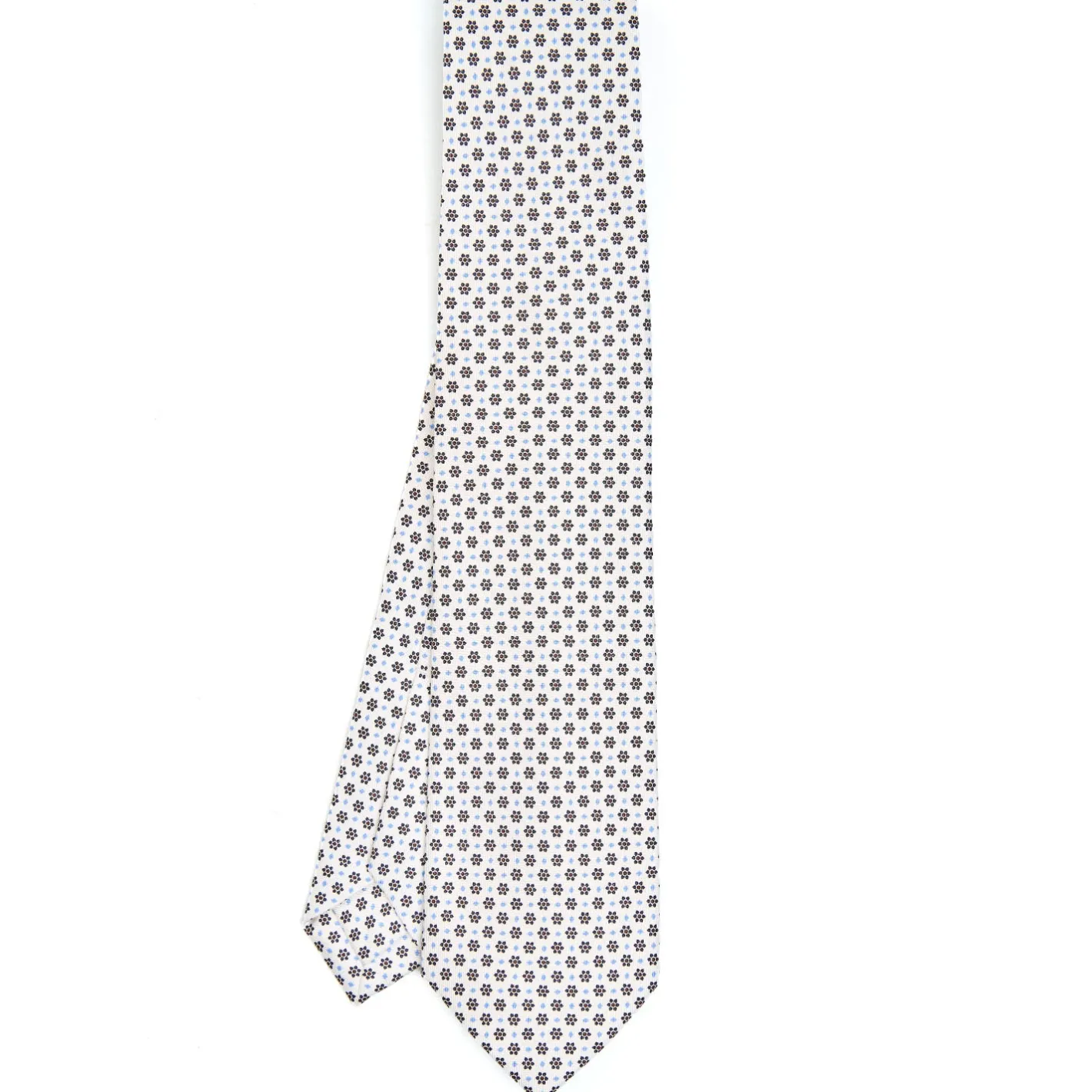 E.Marinella CRAVATTA SARTORIALE 5 PIEGHE IN SETA BIANCA Microfantasia fiore Clearance