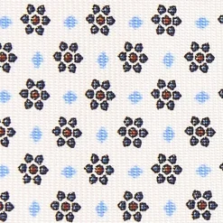 E.Marinella CRAVATTA SARTORIALE 5 PIEGHE IN SETA BIANCA Microfantasia fiore Clearance
