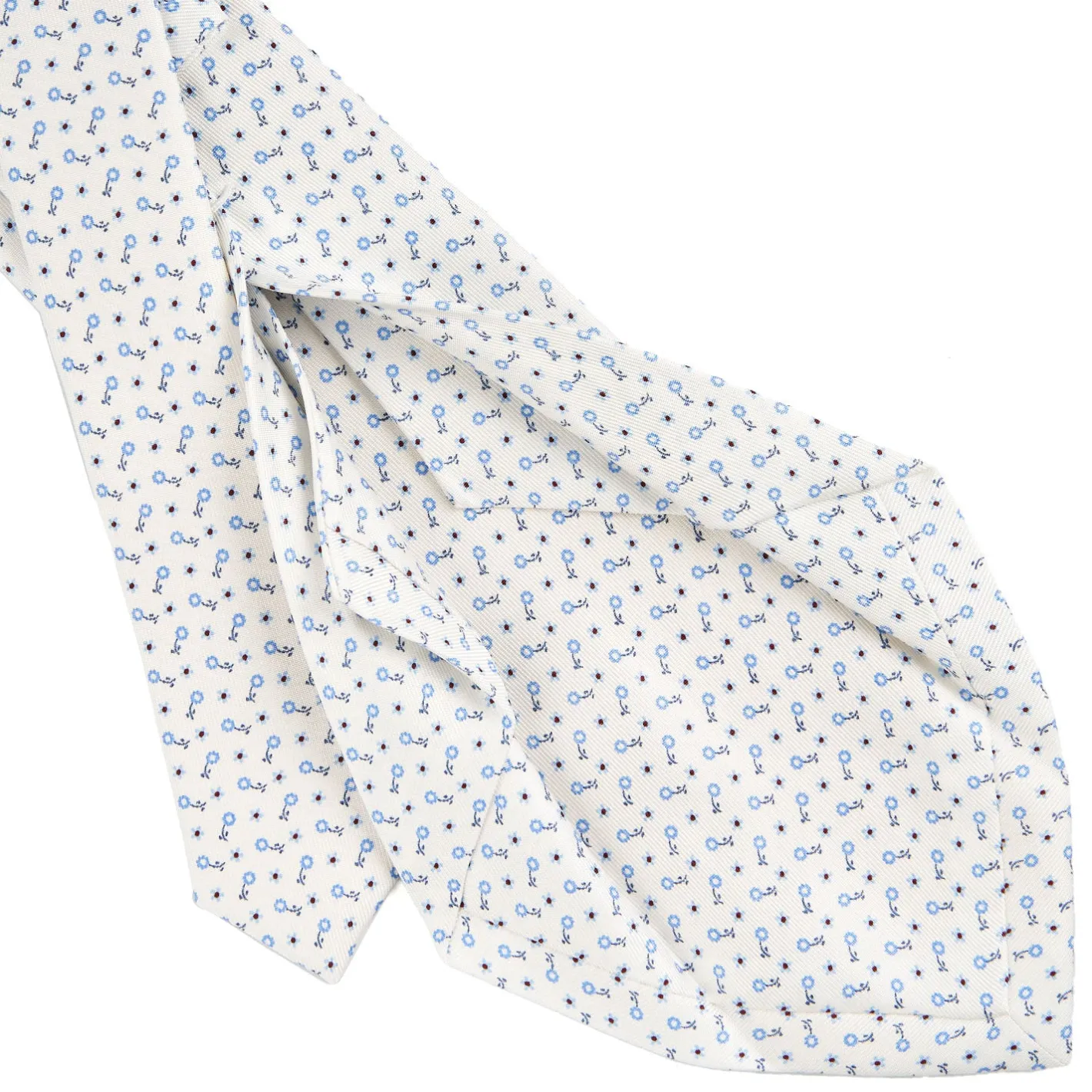 E.Marinella CRAVATTA SARTORIALE 5 PIEGHE IN SETA BIANCA Microfantasia fiore Online