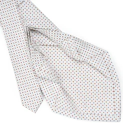 E.Marinella CRAVATTA SARTORIALE 7 PIEGHE IN SETA BIANCA Microfantasia fiore Clearance