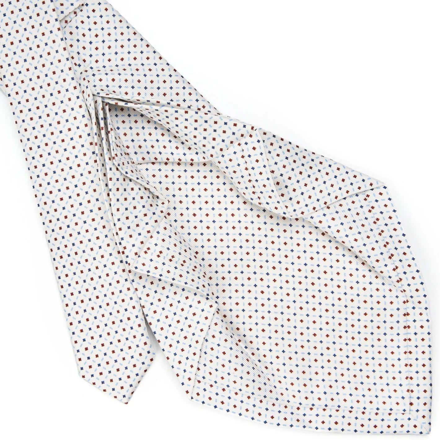 E.Marinella CRAVATTA SARTORIALE 7 PIEGHE IN SETA BIANCA Microfantasia fiore Clearance
