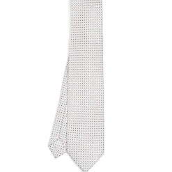 E.Marinella CRAVATTA SARTORIALE 7 PIEGHE IN SETA BIANCA Microfantasia fiore Clearance