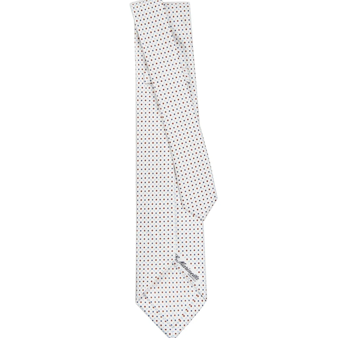E.Marinella CRAVATTA SARTORIALE 7 PIEGHE IN SETA BIANCA Microfantasia fiore Clearance