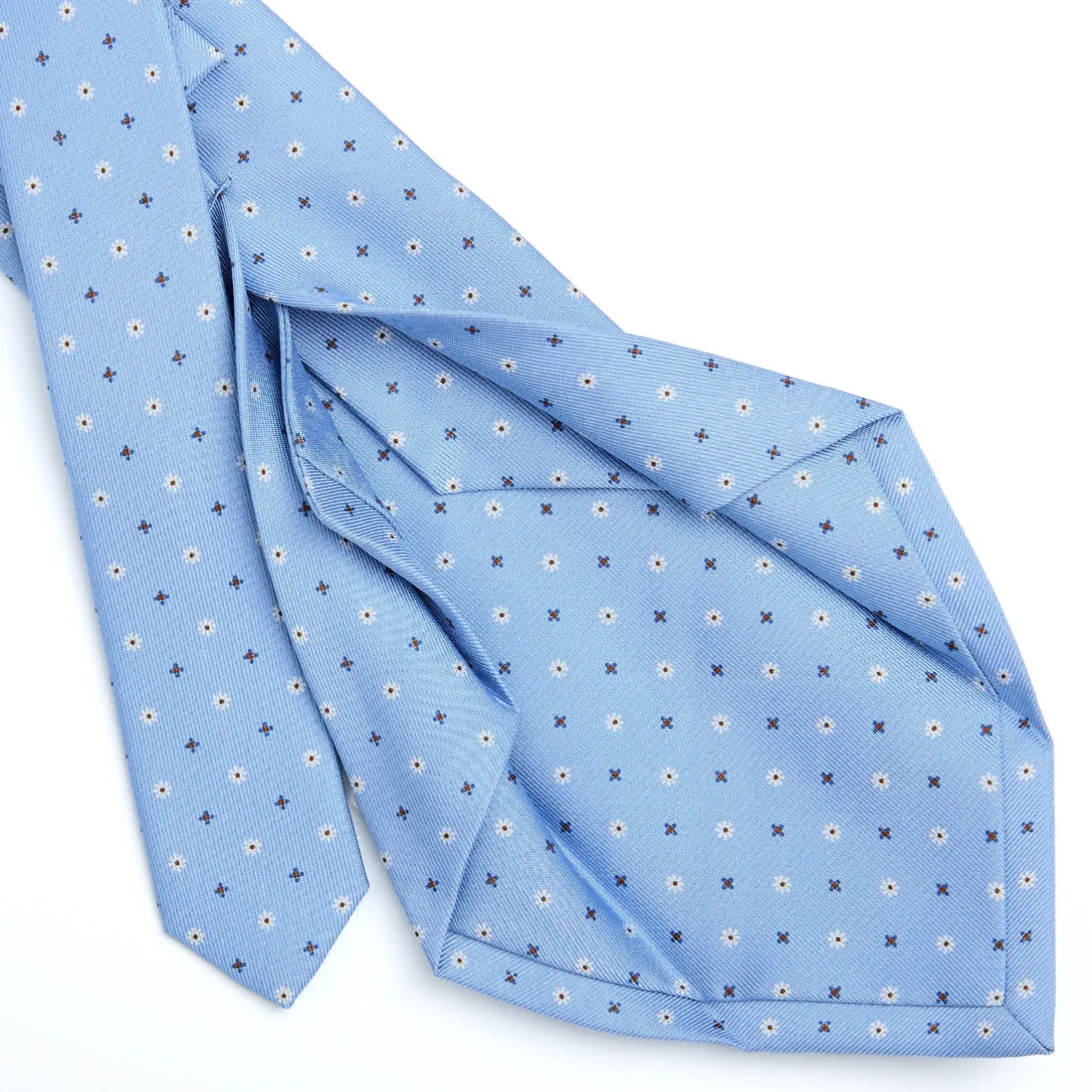 E.Marinella CRAVATTA SARTORIALE 5 PIEGHE IN SETA AZZURRA Microfantasia fiore Sale