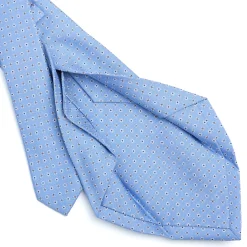 E.Marinella CRAVATTA SARTORIALE 5 PIEGHE IN SETA AZZURRA Microfantasia fiore Discount