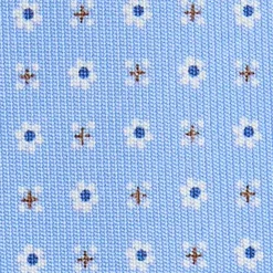 E.Marinella CRAVATTA SARTORIALE 5 PIEGHE IN SETA AZZURRA Microfantasia fiore Discount
