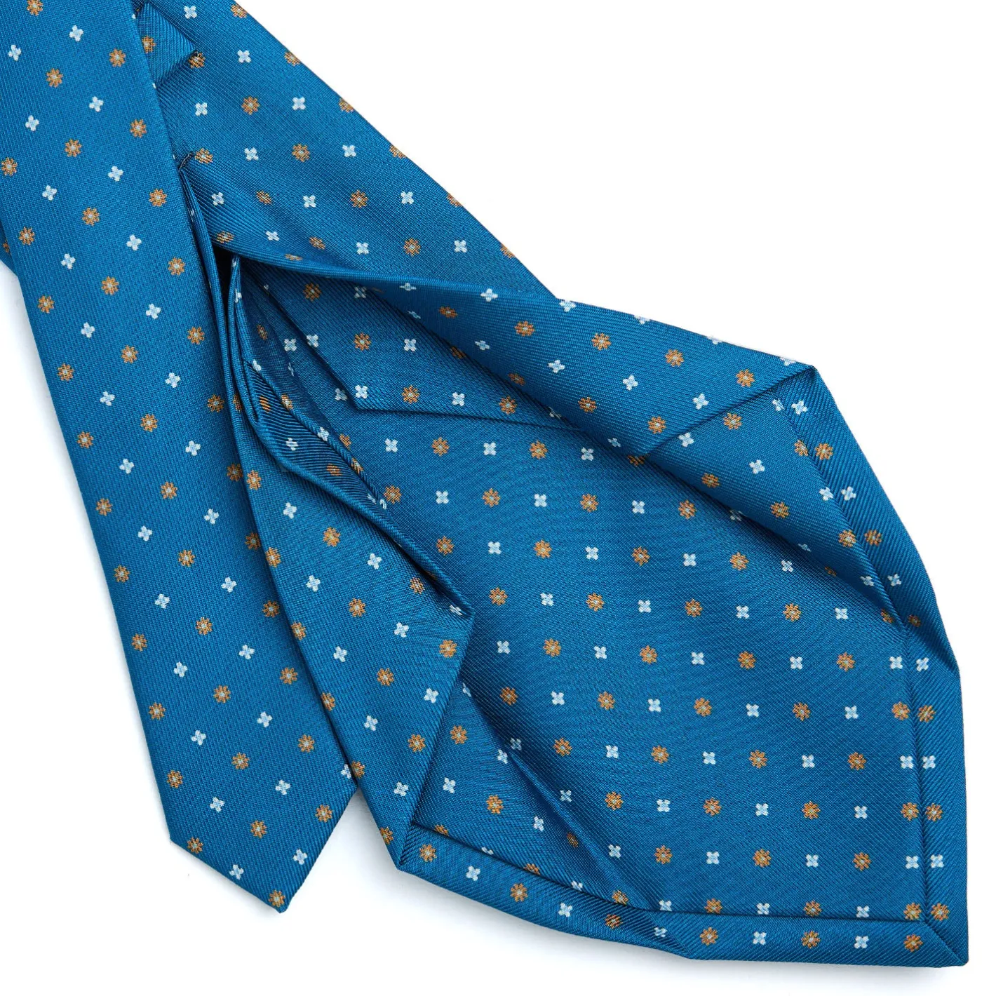 E.Marinella CRAVATTA SARTORIALE 5 PIEGHE IN SETA BLU MEDIO Microfantasia fiore Clearance