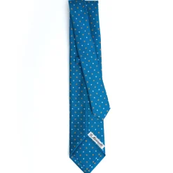 E.Marinella CRAVATTA SARTORIALE 5 PIEGHE IN SETA BLU MEDIO Microfantasia fiore Clearance