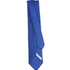 E.Marinella CRAVATTA SARTORIALE 5 PIEGHE IN SETA BLUETTE Microfantasia fiore Outlet