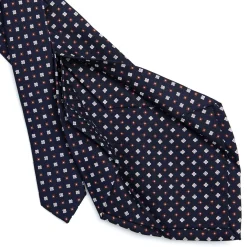 E.Marinella CRAVATTA SARTORIALE 5 PIEGHE IN SETA BLU SCUROMicrofantasia fiore New