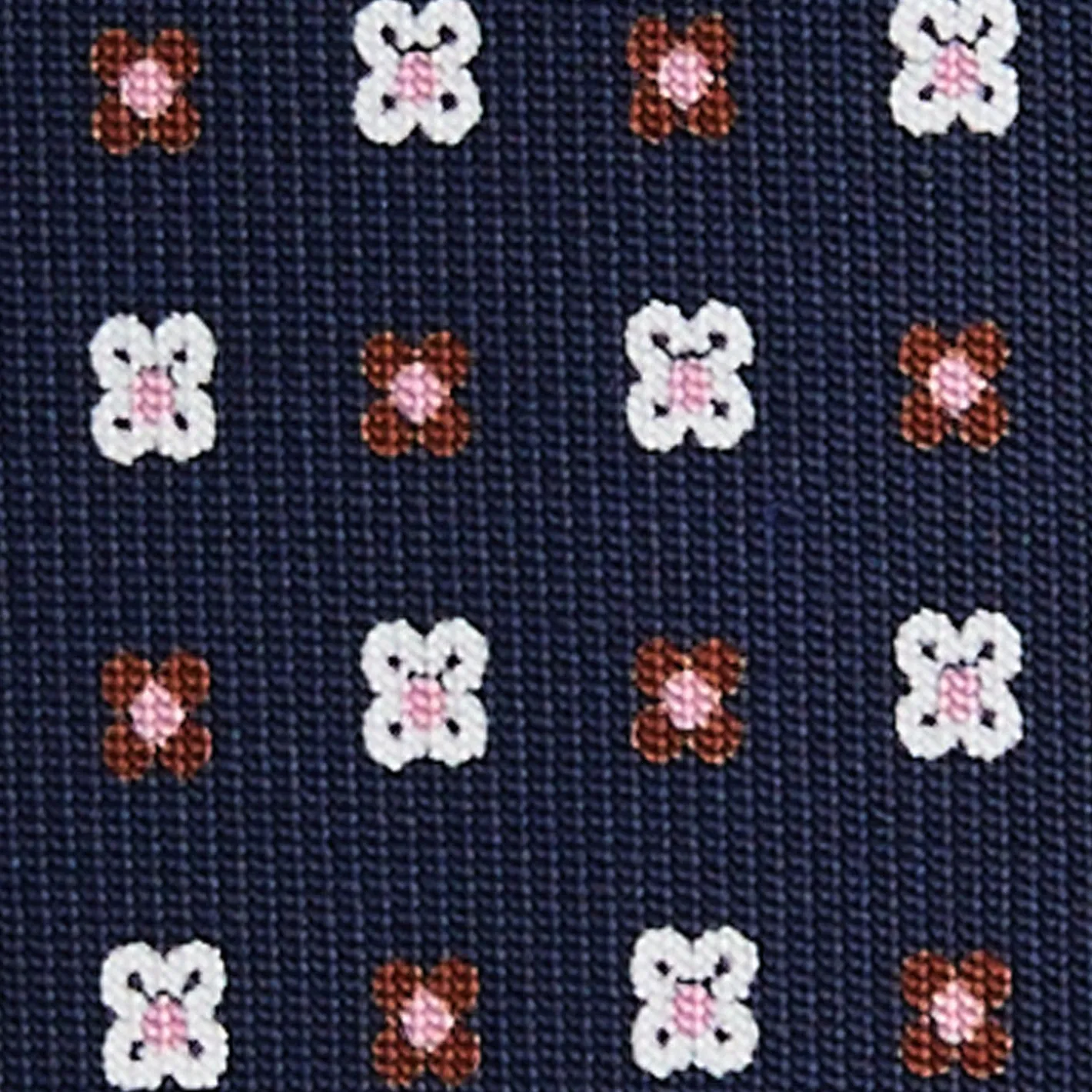 E.Marinella CRAVATTA SARTORIALE 5 PIEGHE IN SETA BLU SCUROMicrofantasia fiore New