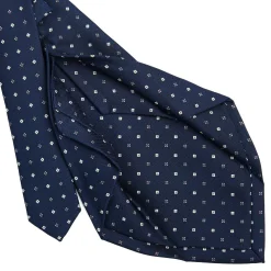 E.Marinella CRAVATTA SARTORIALE 5 PIEGHE IN SETA BLU SCUROMicrofantasia fiore New