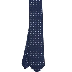E.Marinella CRAVATTA SARTORIALE 5 PIEGHE IN SETA BLU SCUROMicrofantasia fiore Sale