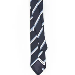 E.Marinella CRAVATTA SARTORIALE RIGATA In seta blu scuro Online
