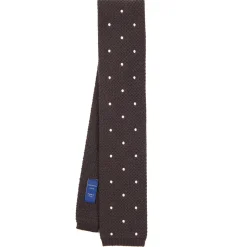 E.Marinella CRAVATTA TRICOT IN CASHMERE MARRONE SCURO Pois bianco