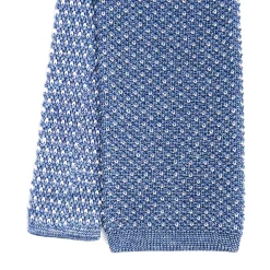 E.Marinella CRAVATTA TRICOT IN SETA AZZURRO POLVERE Microfantasia geometrica