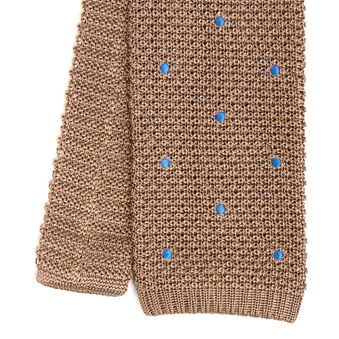 E.Marinella CRAVATTA TRICOT IN SETA BEIGE Pois azzurro Sale