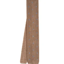 E.Marinella CRAVATTA TRICOT IN SETA BEIGE Pois azzurro Sale