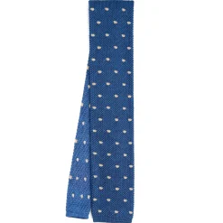E.Marinella CRAVATTA TRICOT IN SETA BLU Pois beige Best
