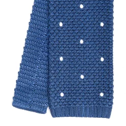 E.Marinella CRAVATTA TRICOT IN SETA BLU Pois beige Hot