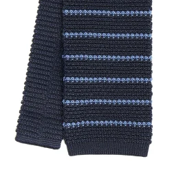 E.Marinella CRAVATTA TRICOT IN SETA BLU SCURO Rigata Discount