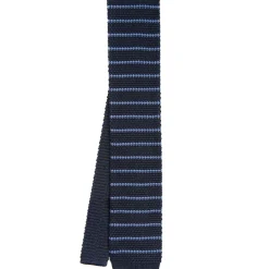 E.Marinella CRAVATTA TRICOT IN SETA BLU SCURO Rigata Discount