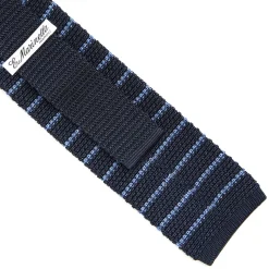 E.Marinella CRAVATTA TRICOT IN SETA BLU SCURO Rigata Discount