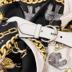 E.Marinella FERMAFOULARD IN PELLE BIANCO Con fibbia argentata