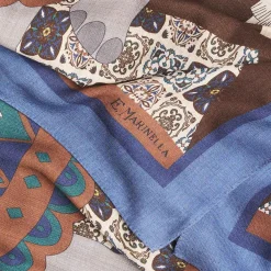E.Marinella FOULARD BLUETTE E MARRONE SCURO IN LANA Motivo etnico Online