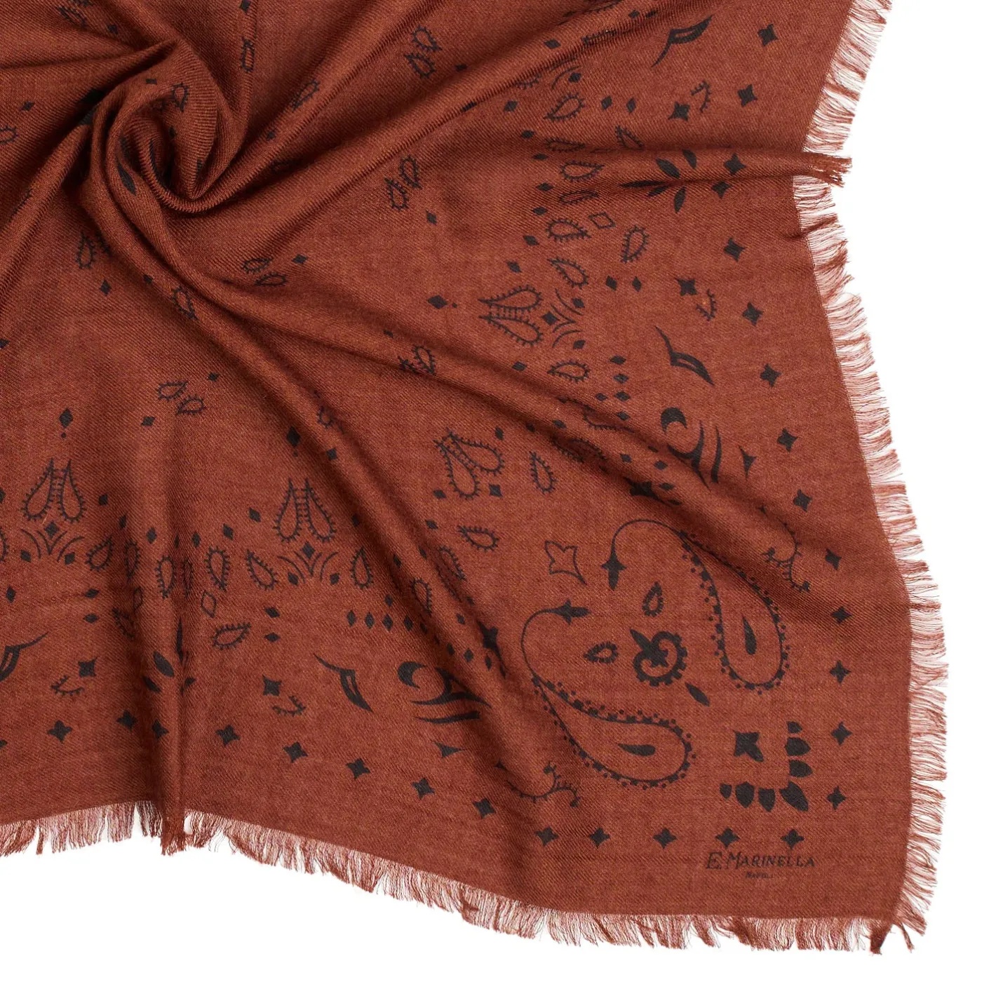 E.Marinella FOULARD IN LANA, CASHMERE E SETA 65 MARRONE Paisley Hot