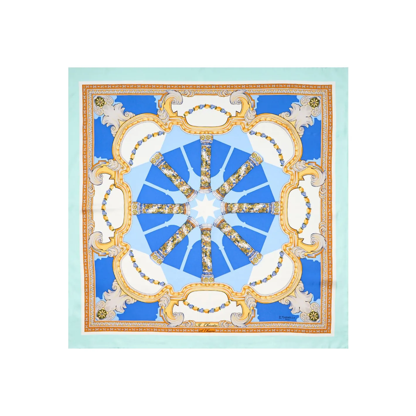 E.Marinella FOULARD IN SETA 90 AZZURRO Il chiostro di santa chiara New
