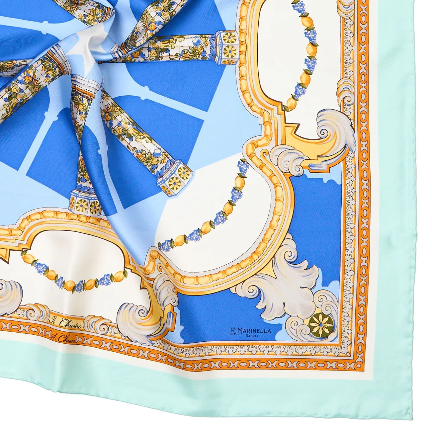 E.Marinella FOULARD IN SETA 90 AZZURRO Il chiostro di santa chiara New
