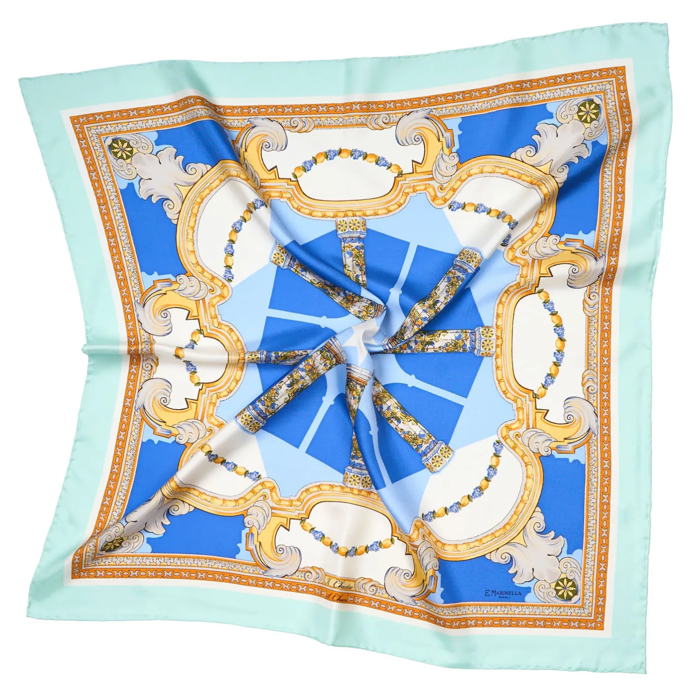 E.Marinella FOULARD IN SETA 90 AZZURRO Il chiostro di santa chiara New