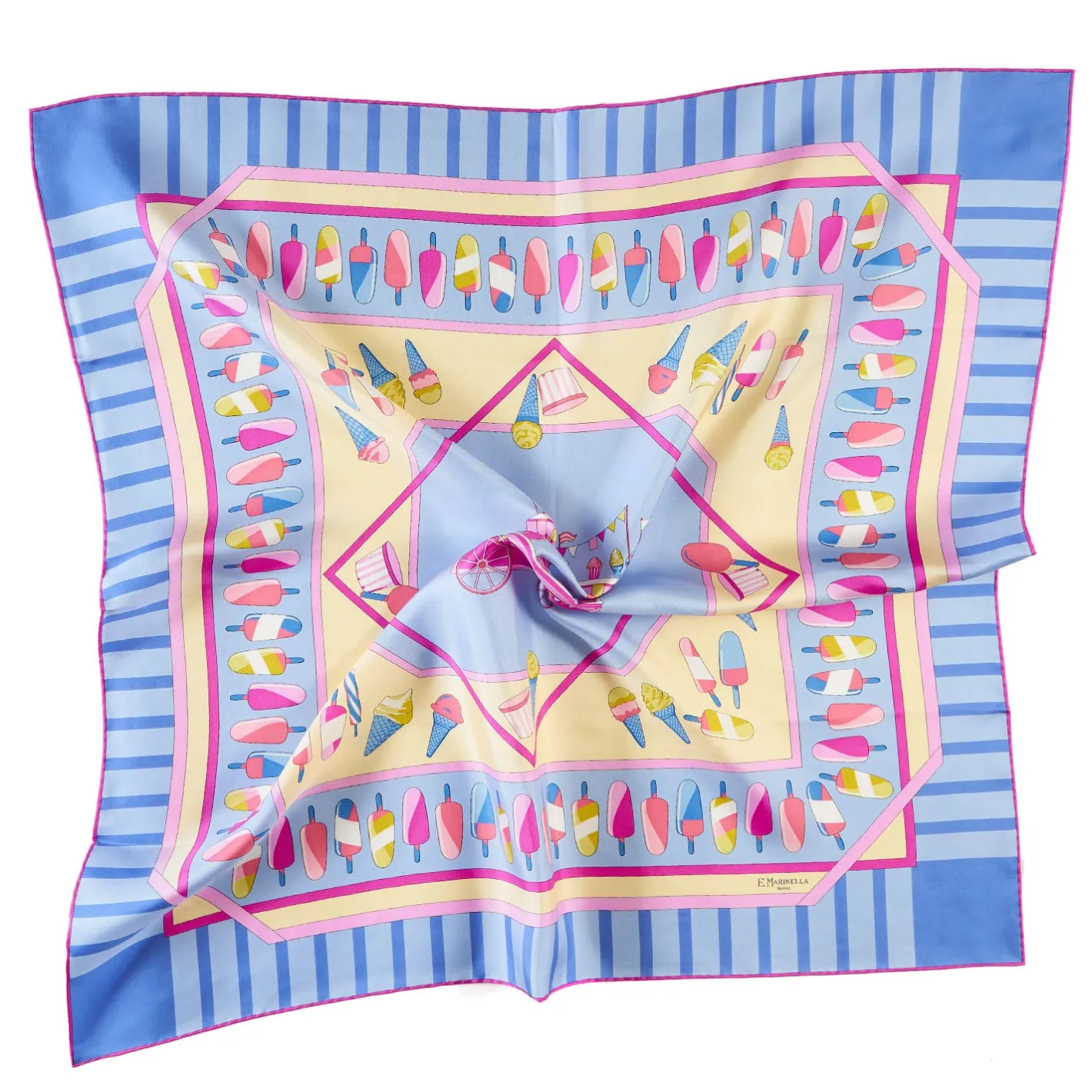 E.Marinella FOULARD IN SETA 90 AZZURRO La gelateria