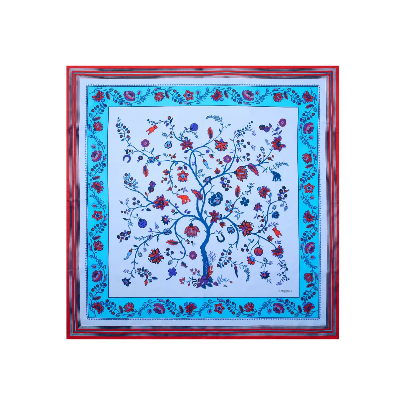 E.Marinella FOULARD IN SETA 90 AZZURRO L'albero della vita