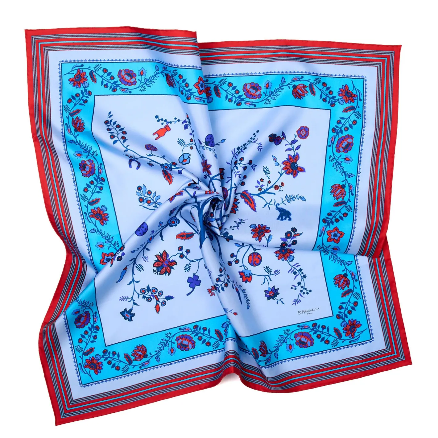 E.Marinella FOULARD IN SETA 90 AZZURRO L'albero della vita