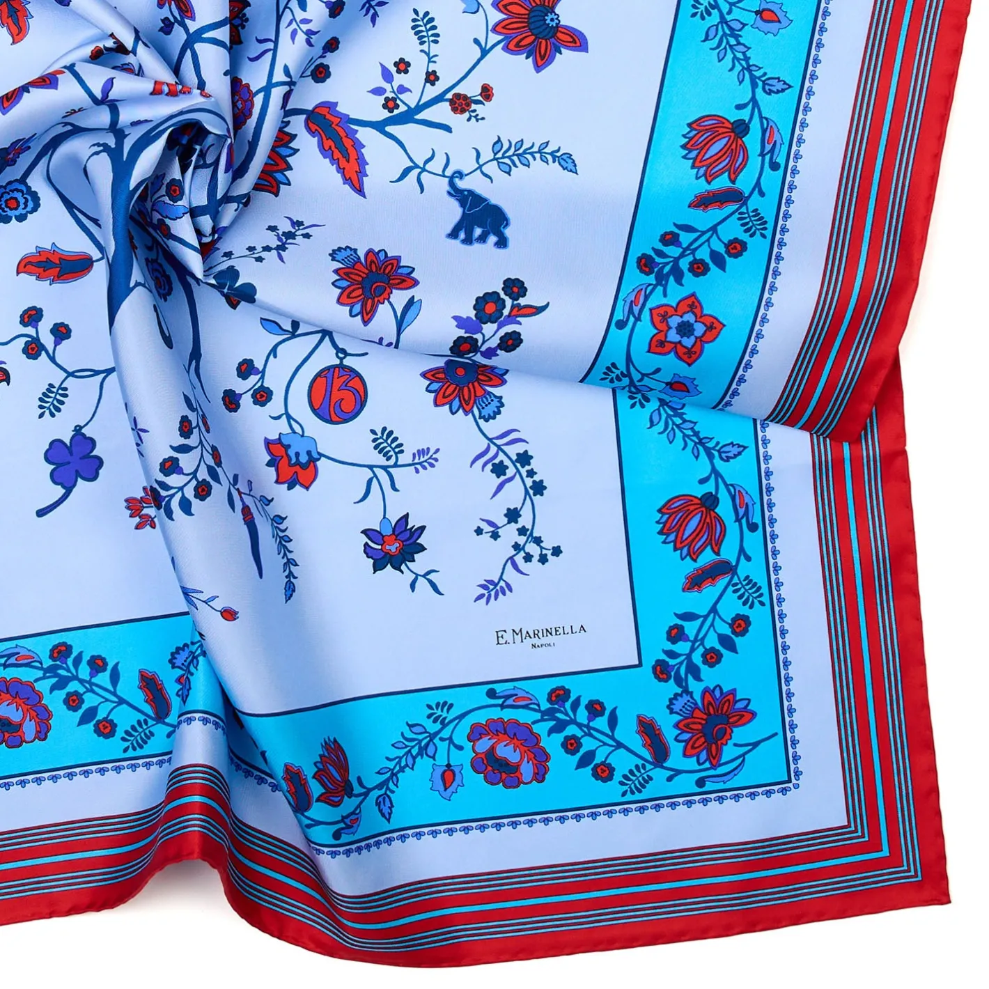 E.Marinella FOULARD IN SETA 90 AZZURRO L'albero della vita