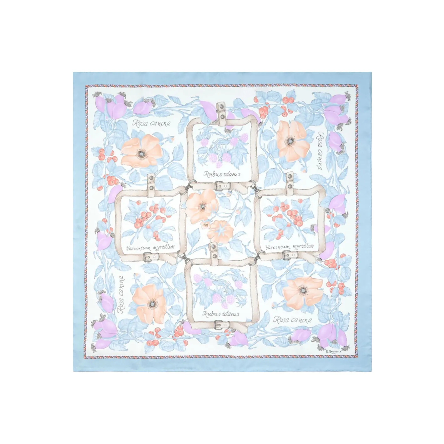 E.Marinella FOULARD IN SETA 90 AZZURRO La rosa canina