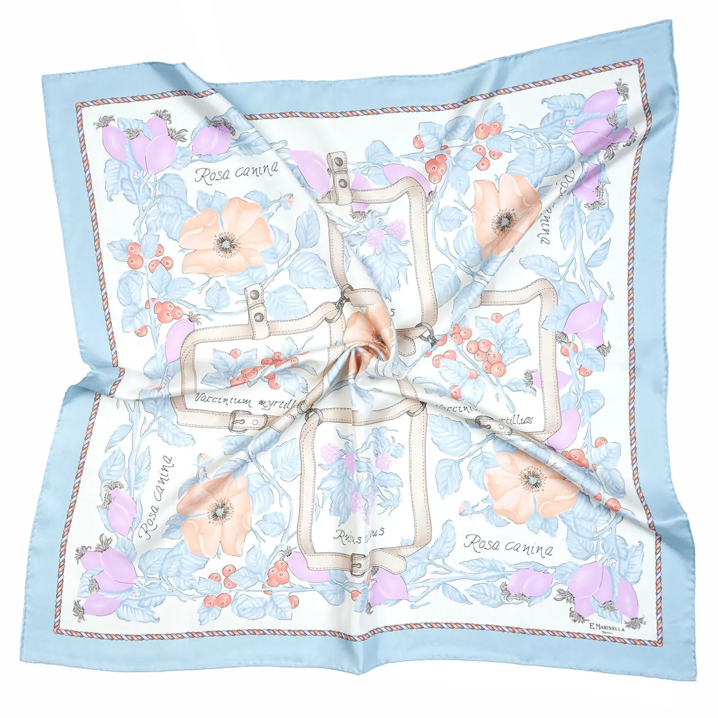 E.Marinella FOULARD IN SETA 90 AZZURRO La rosa canina
