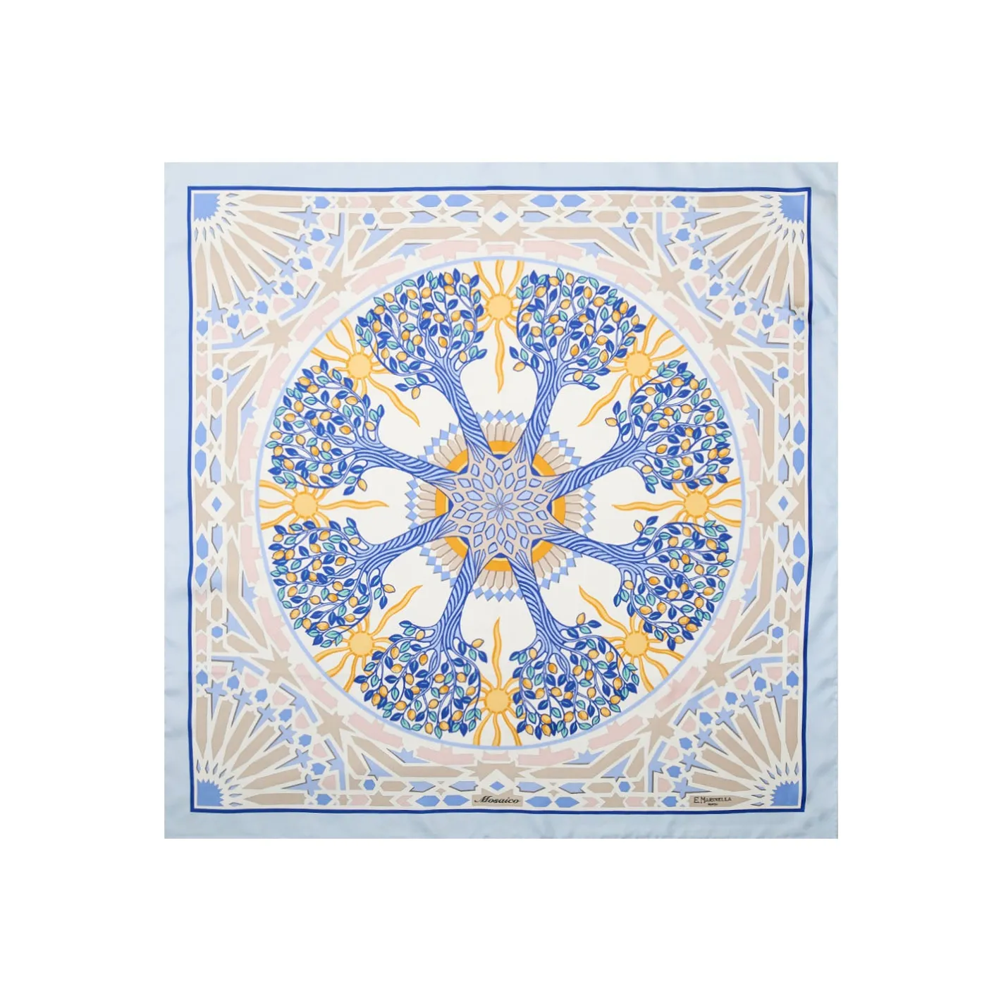 E.Marinella FOULARD IN SETA 90 AZZURRO Mosaico Clearance