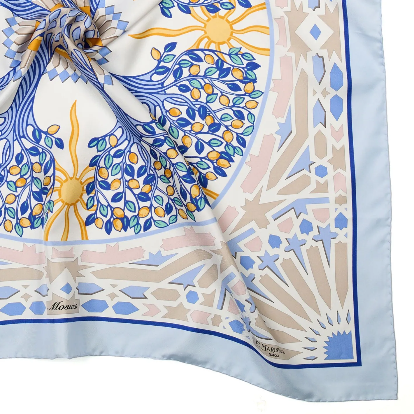 E.Marinella FOULARD IN SETA 90 AZZURRO Mosaico Clearance