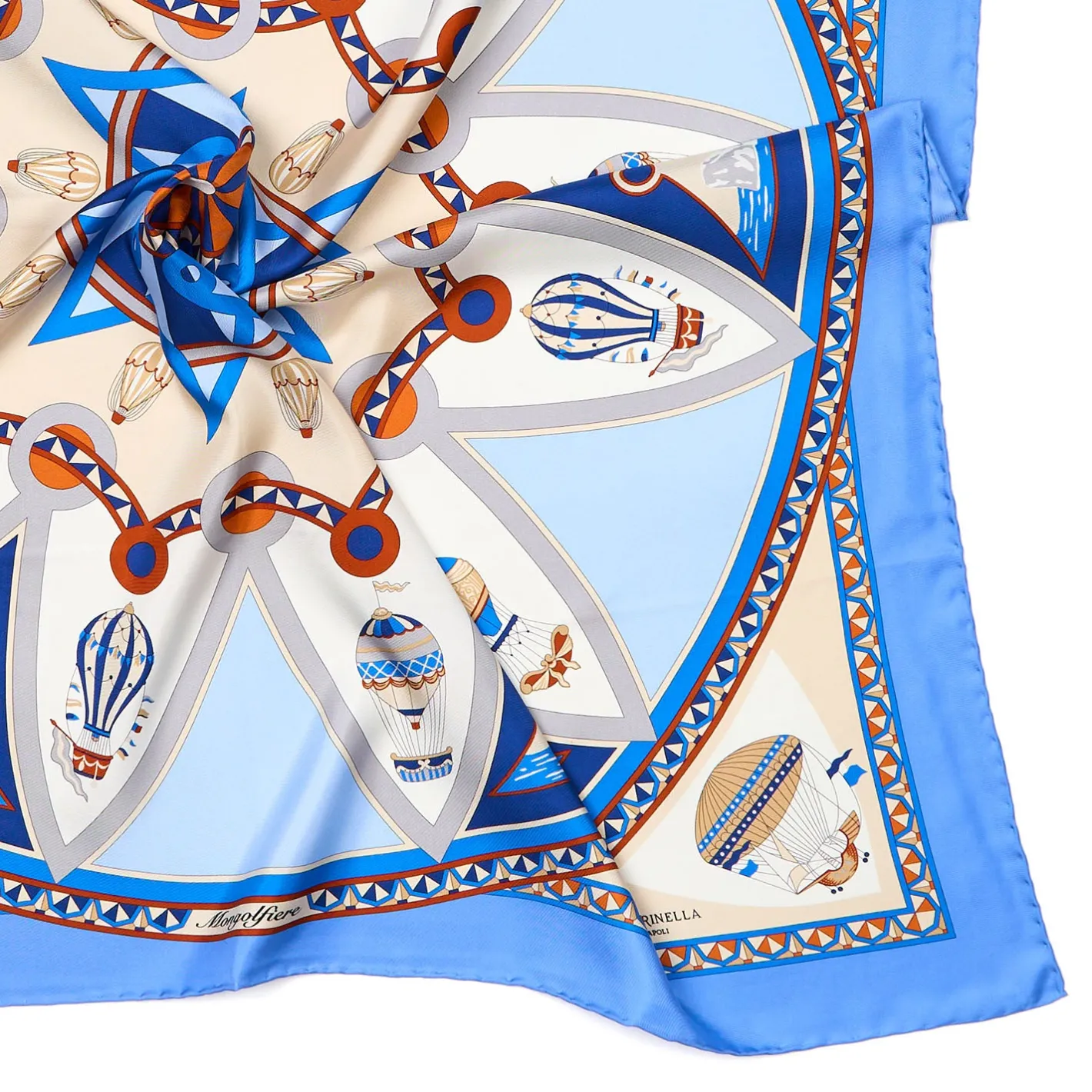 E.Marinella FOULARD IN SETA 90 AZZURRO POLVERE Le mongolfiere Sale
