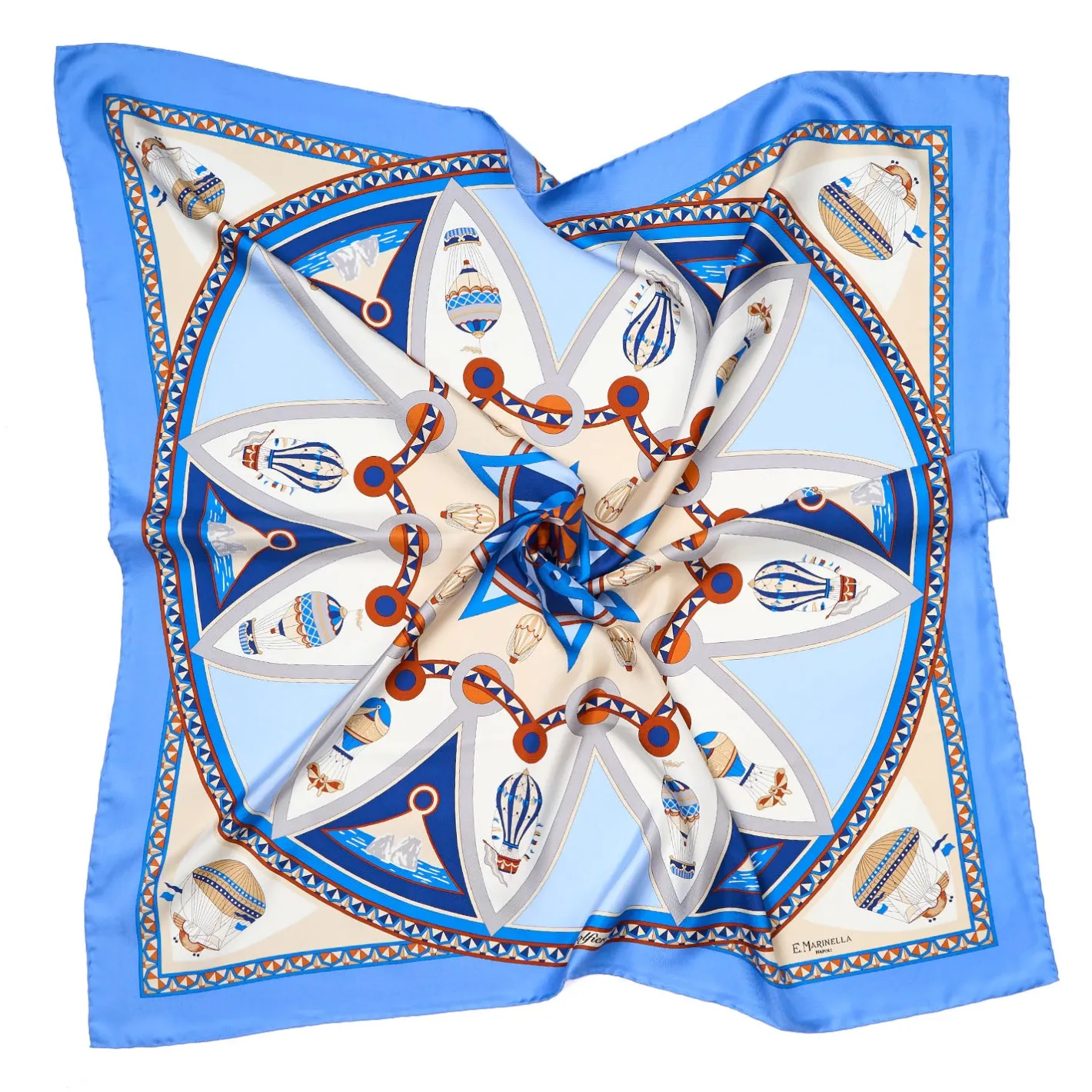 E.Marinella FOULARD IN SETA 90 AZZURRO POLVERE Le mongolfiere Sale